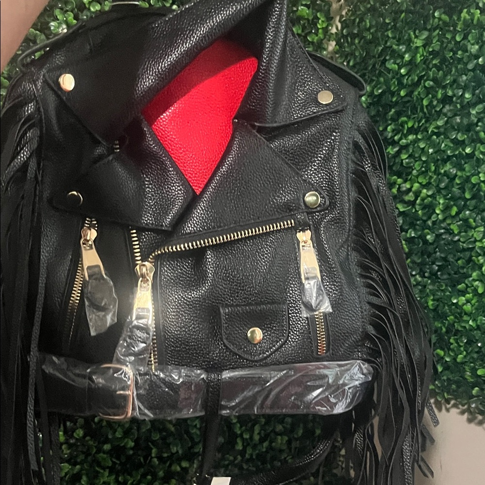 Black Leather Fringe Backpack